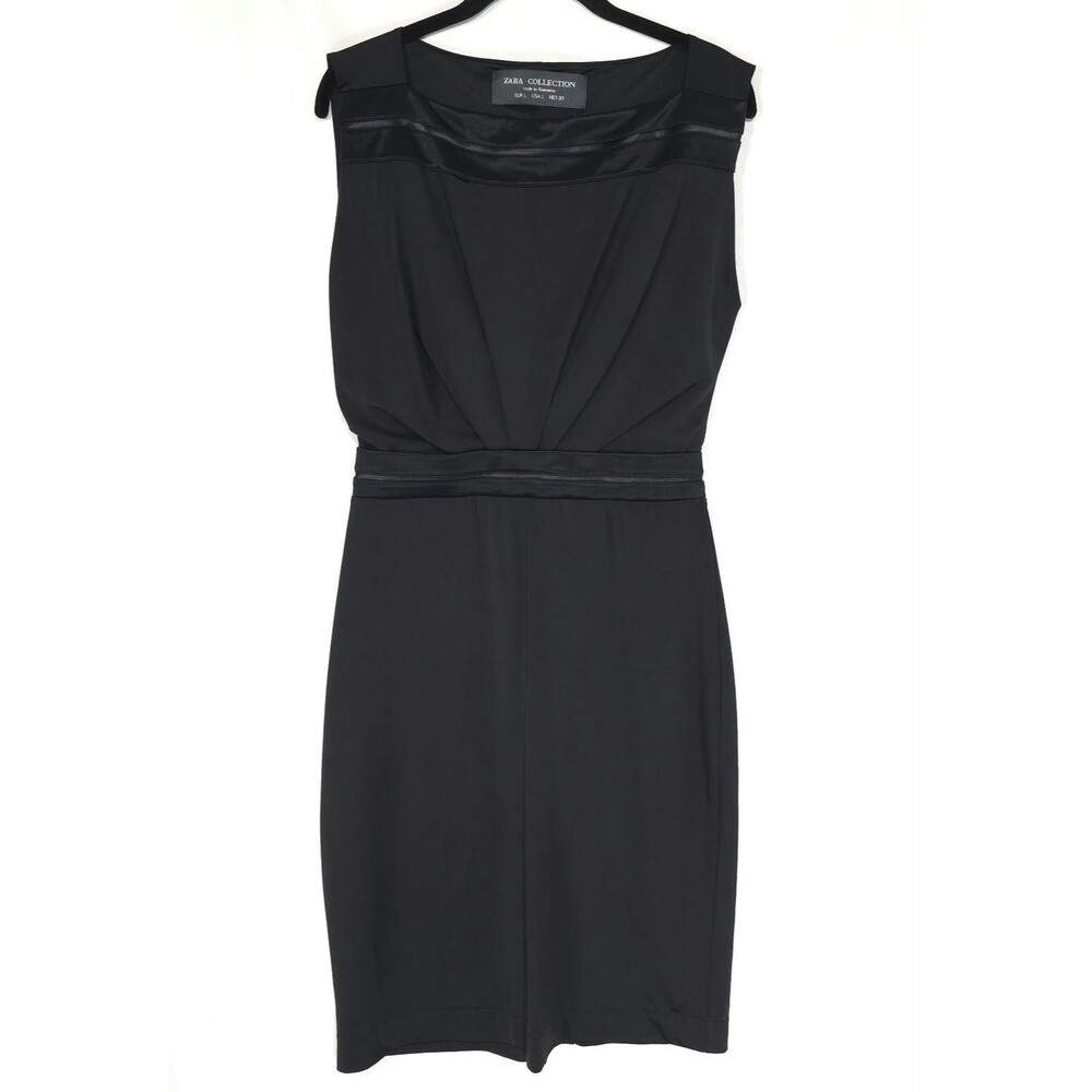 ZARA COLLECTION Women Knee Dress LARGE Black Sheath Cocktail Sleeveless ROMANIA
